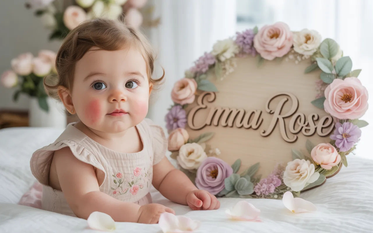 Beautiful aesthetic Muslim girl names displayed on floral pastel cards