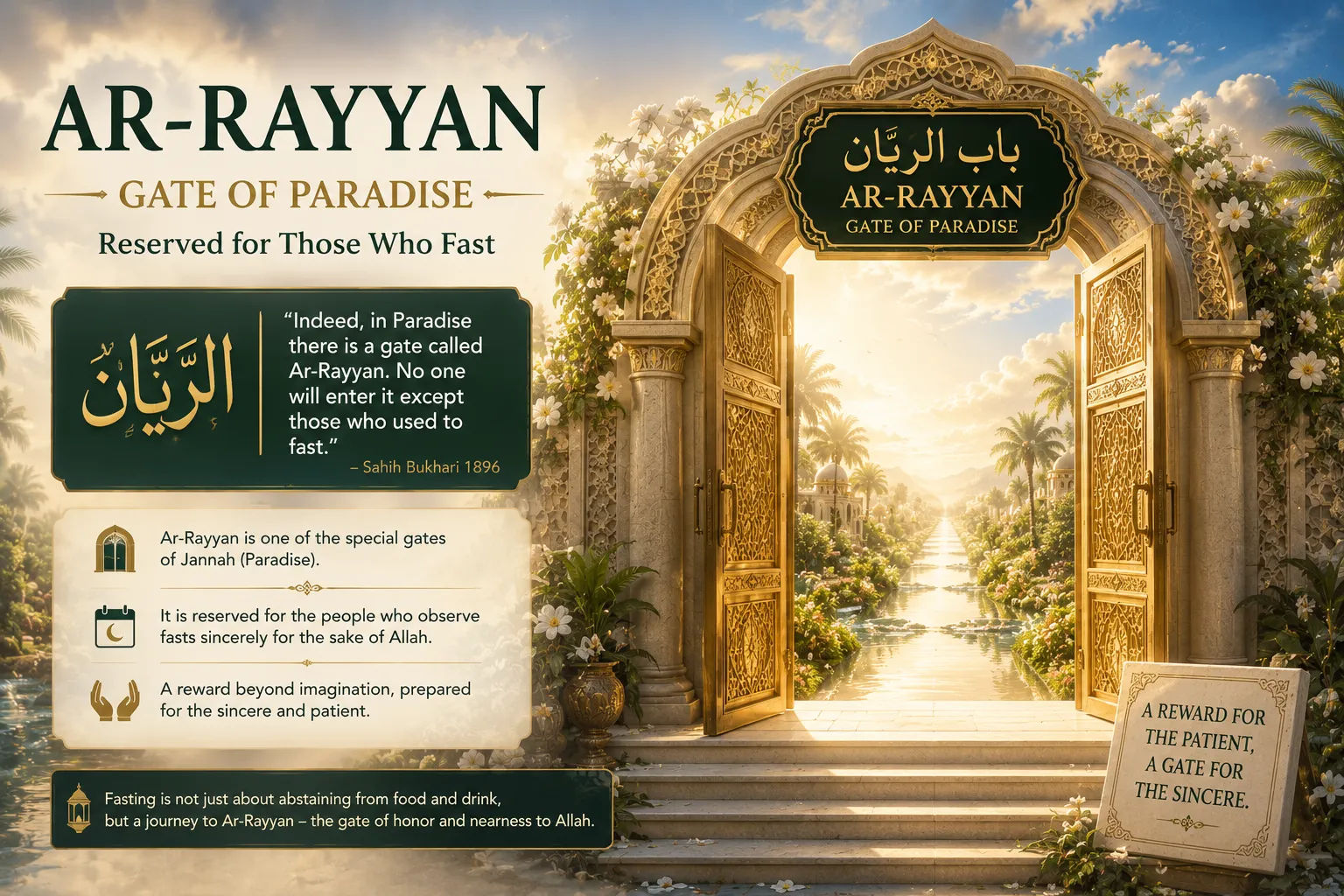 Islamic concept of Ar-Rayyan gate of Paradise for fasting people.