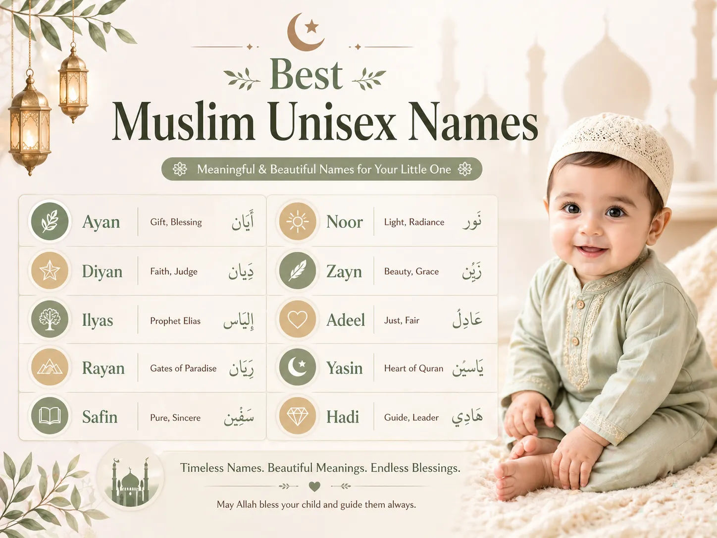 Gender neutral Islamic baby names list chart