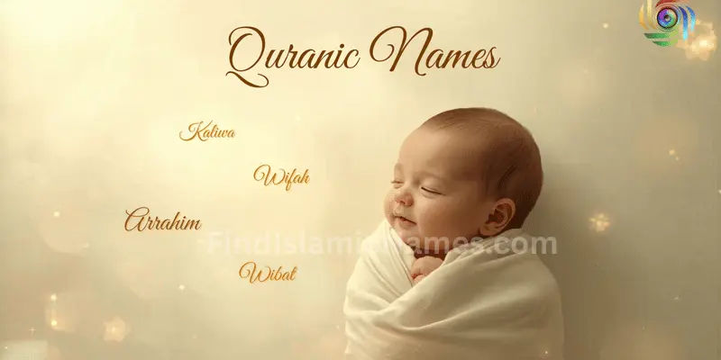 Quranic Muslim baby names with an open Quran and Islamic lantern background
