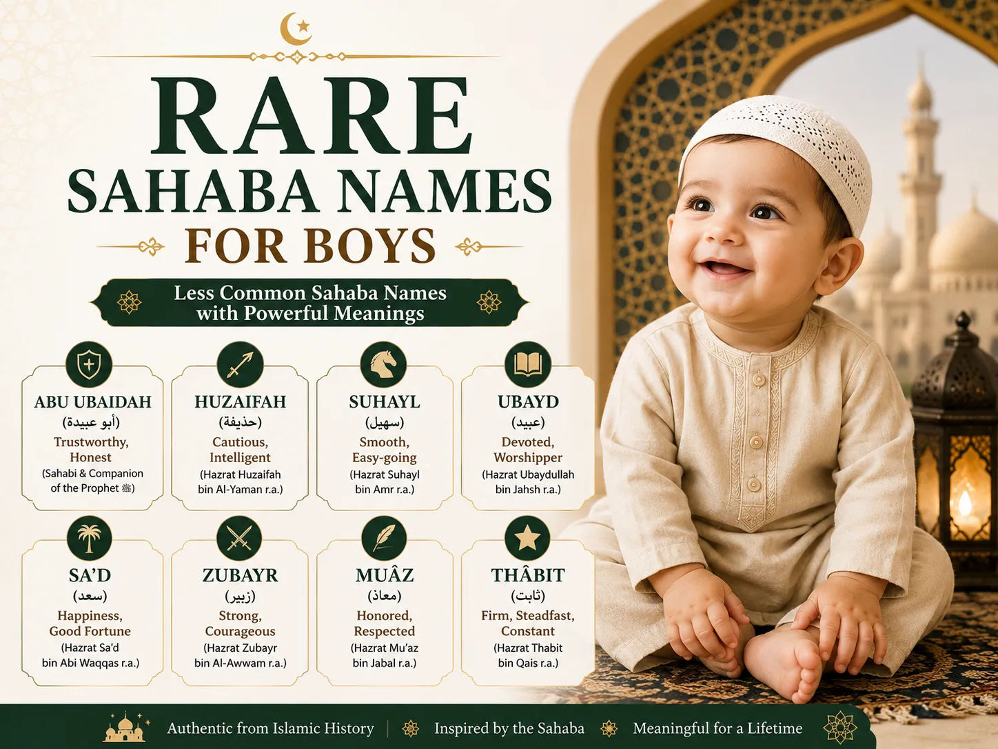 Rare and authentic Sahaba names for boys in a clean Islamic layout