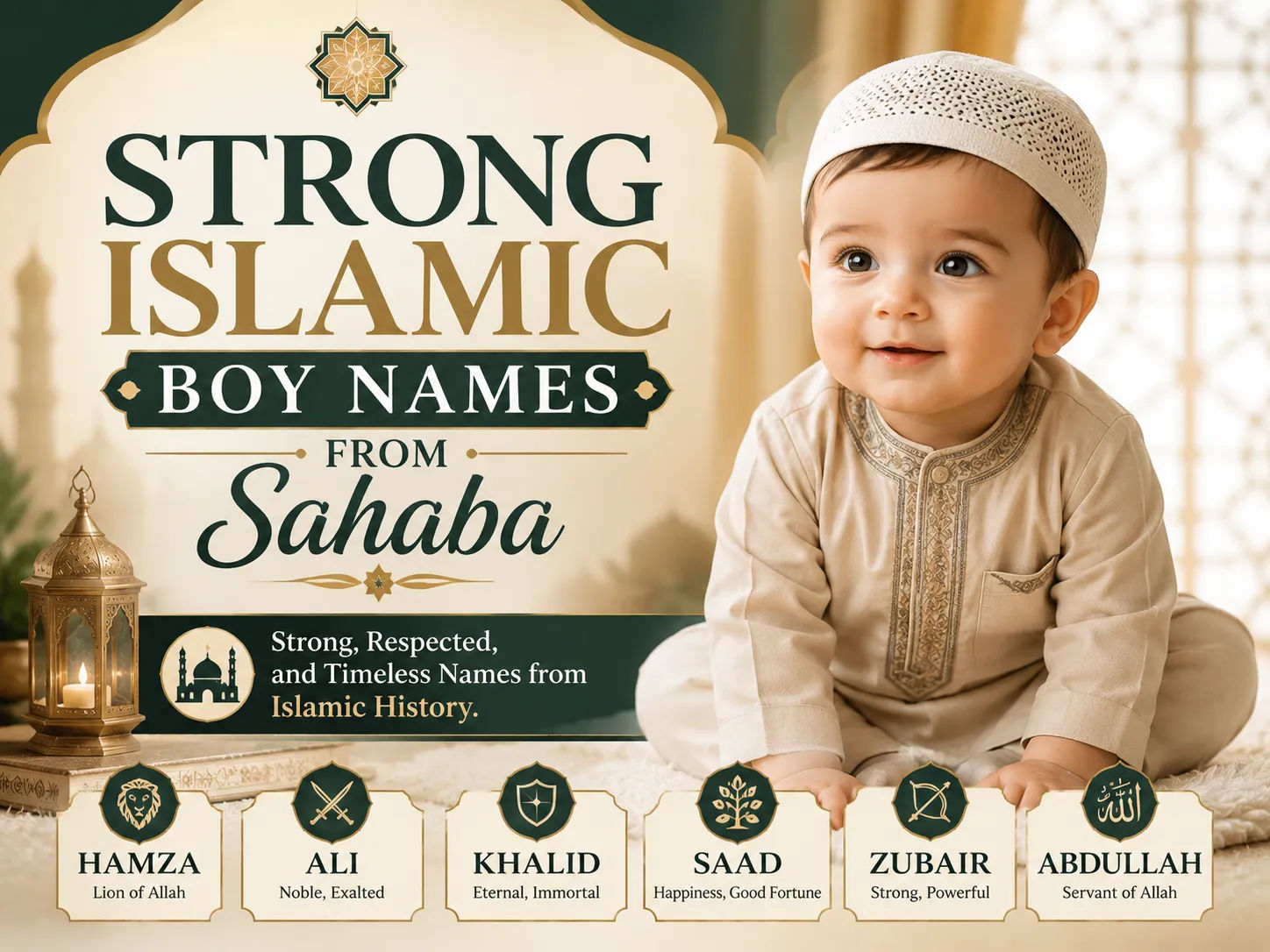 Collection of strong Sahaba names for boys with Islamic meaning