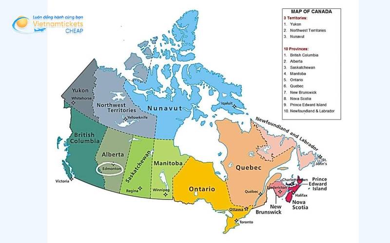 Danh sách 10 tỉnh bang của Canada