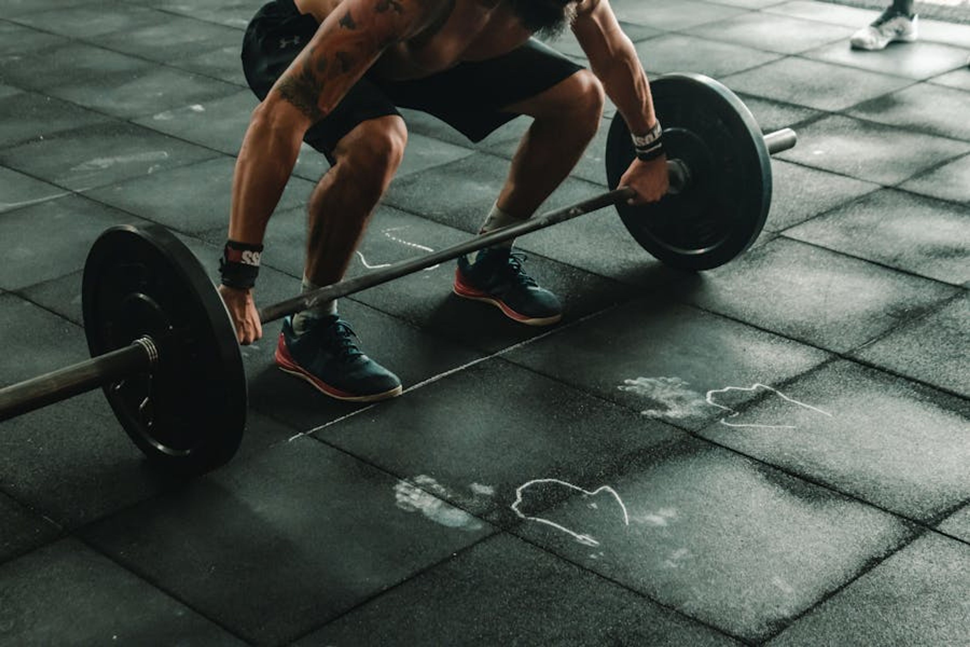 Barbells and weights on a rack
