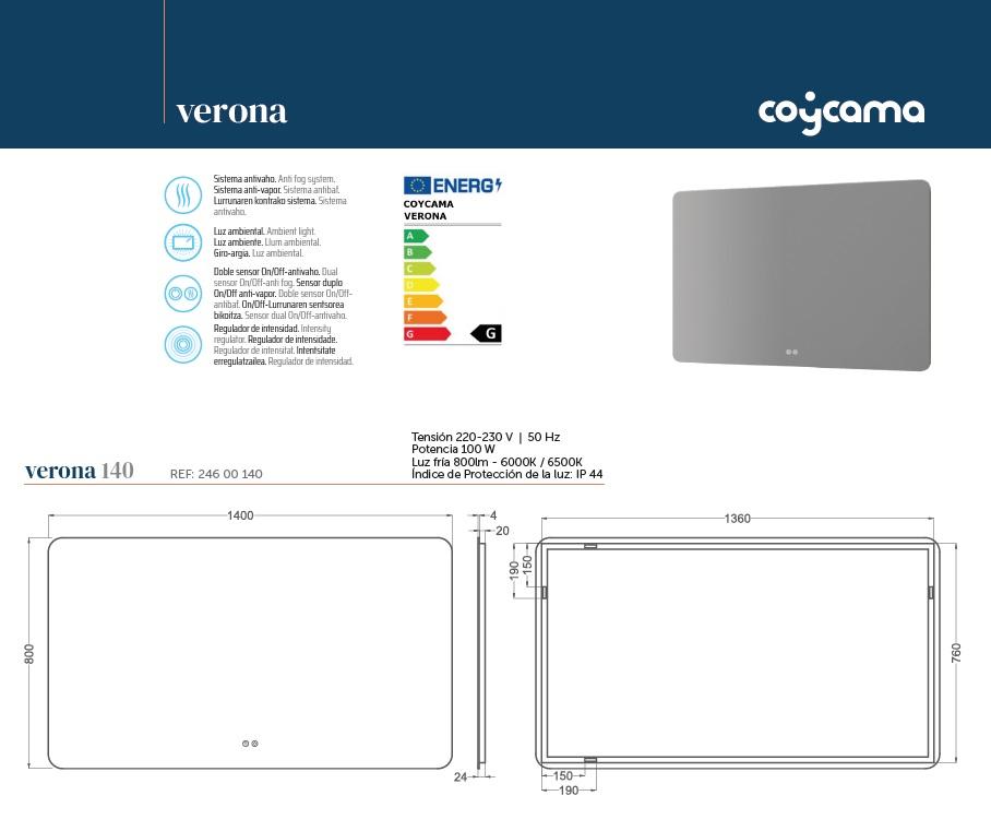 Oglinda baie retroiluminata led 140xH.80 cm dezaburire senzor