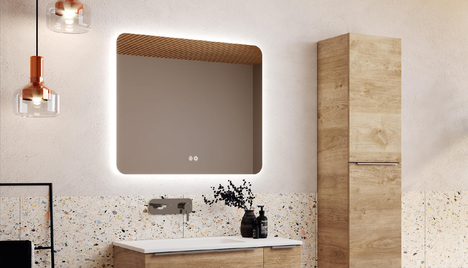 Oglinda baie retroiluminata led 100xH.80 cm dezaburire senzor
