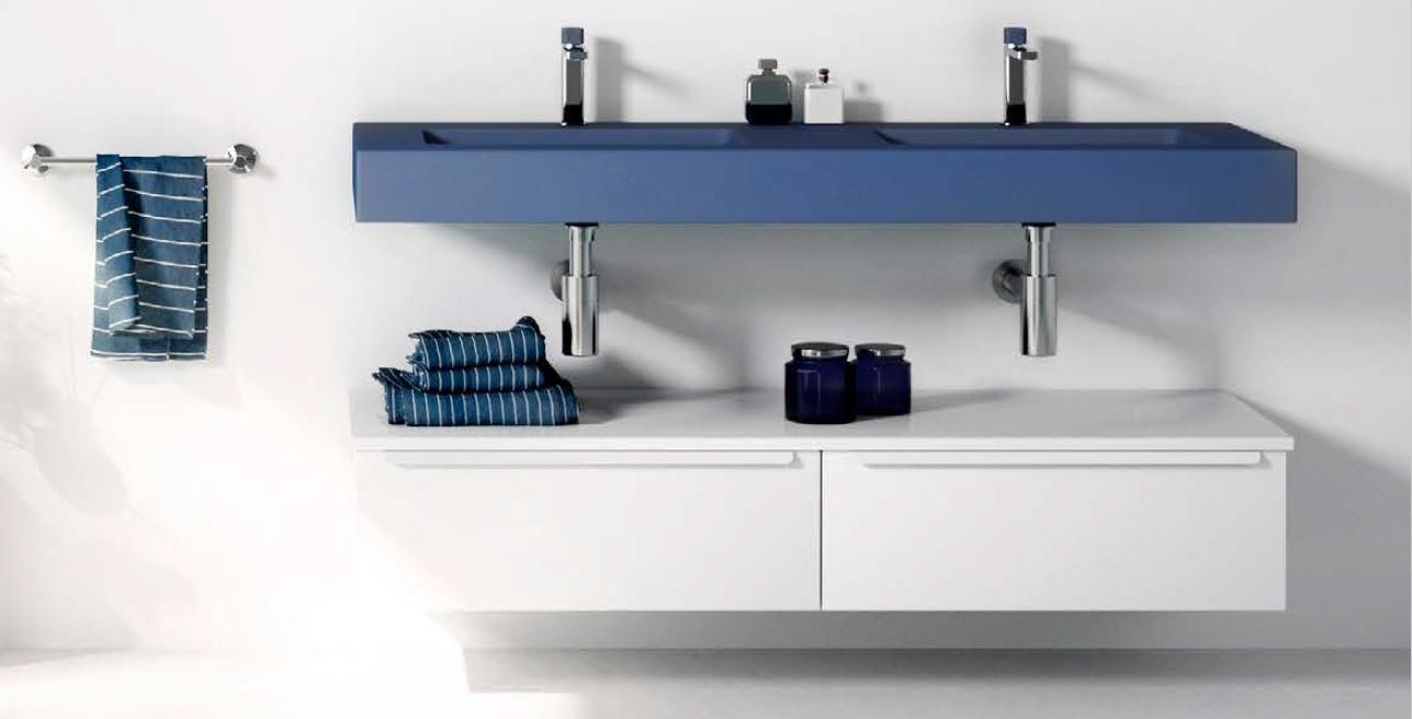 Mobilier baie Masai Mara Blue Space, consolă compozit 2 cuve și