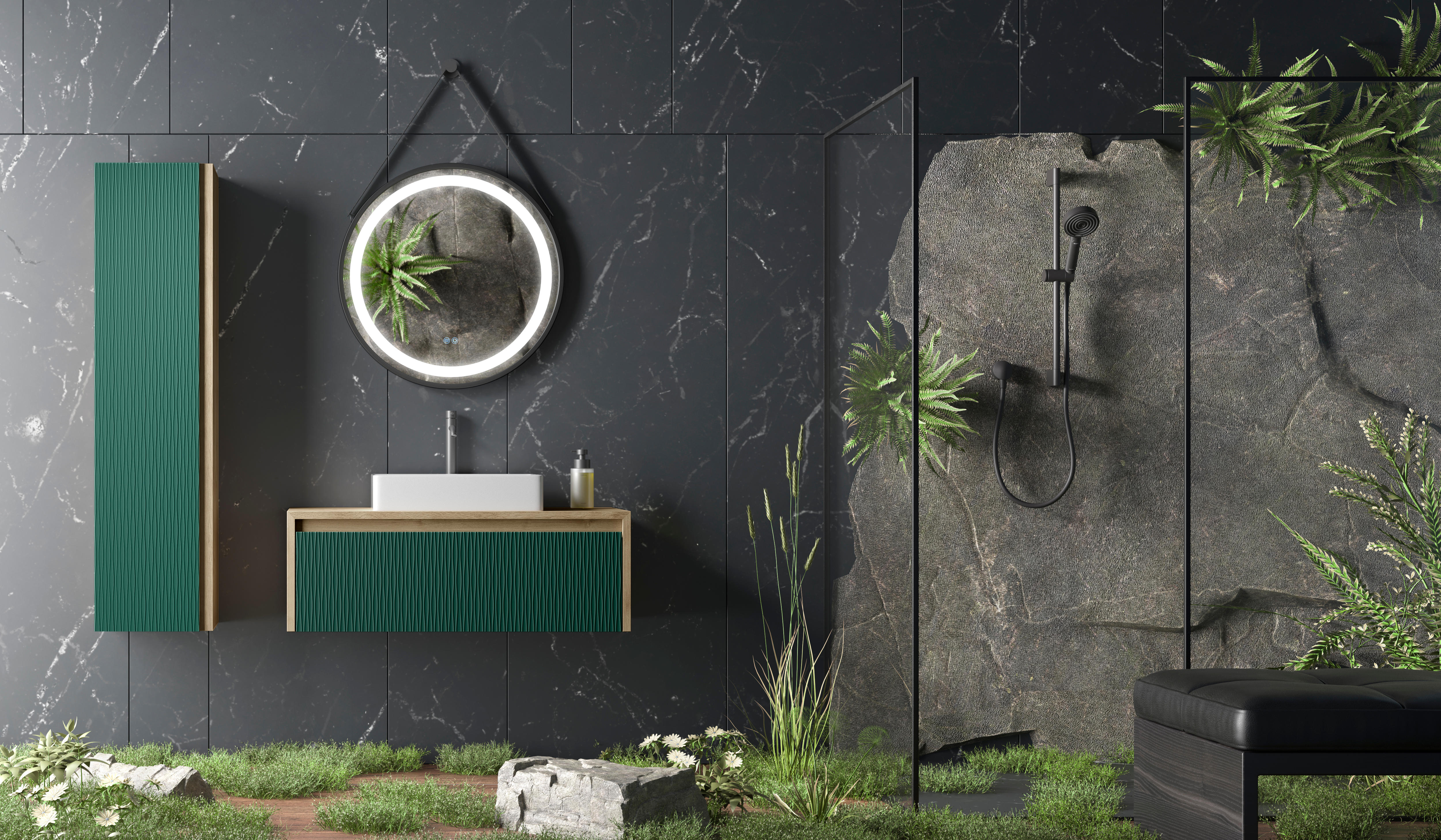Mobilier baie Lambda Dune verde cu lavoar pe blat-Coycama