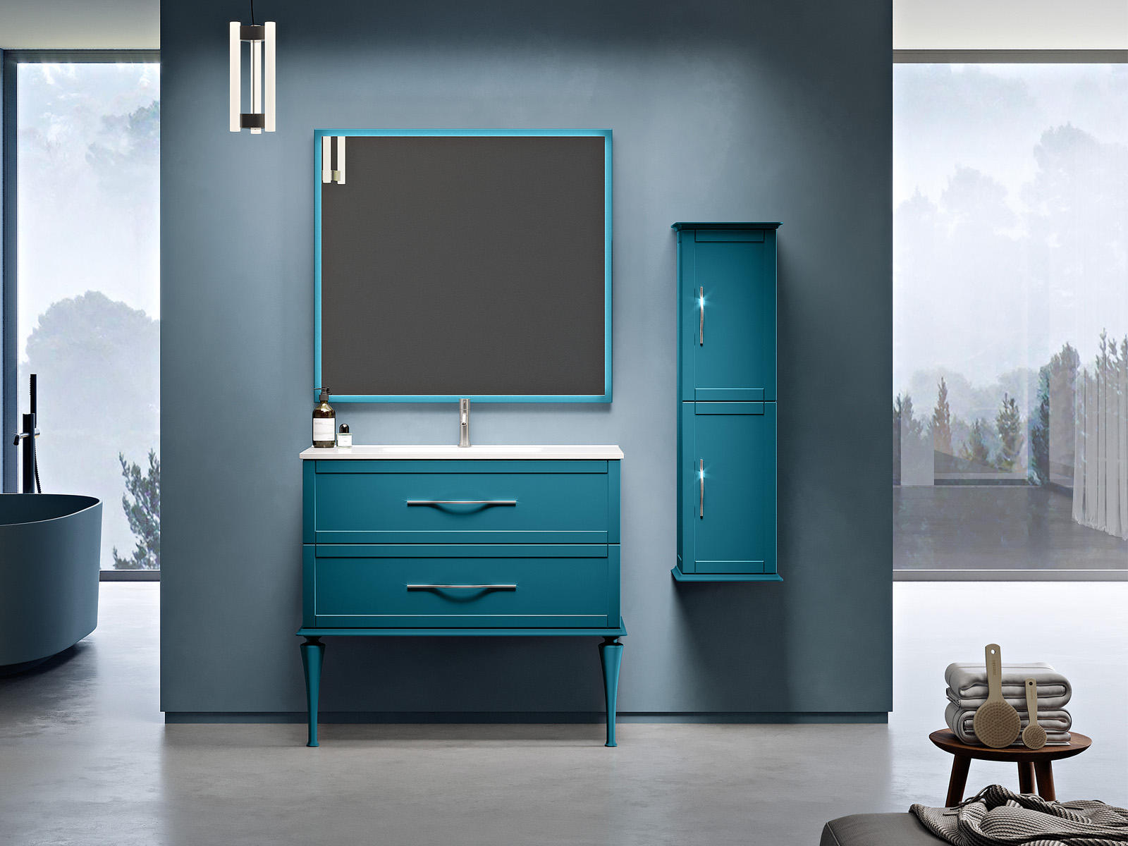 Mobilier baie Tiffany Petrol Blue cu lavoar ceramic 100x46xh55 cm