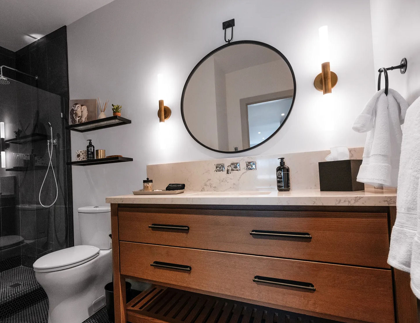 Completed bathroom renovation at Brannan Lofts Suite 1 in Calistoga, California