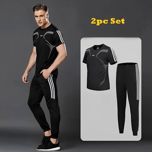 Stylish Sports T-Shirt & Trouser (2pc Set) white & black