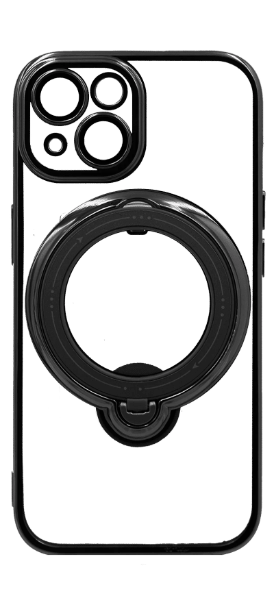 Golden Ring Stand Silicone Case for iPhone 15 Clear/Black