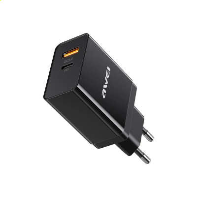 Wall Charger 1Type-C + 1USB Awei C-980 18W PD + QC3.0 Black