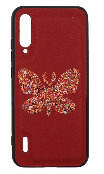 Cover-pad + Border Silicon Butterfly Glitter + Eco Leather Xiaomi MI A3 / CC9e Red