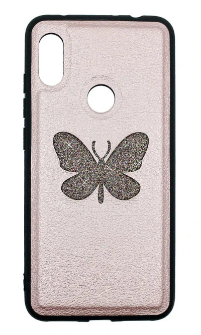 Cover-pad + Border Silicon Butterfly Glitter + Eco leather for Xiaomi Redmi Note 6 Pro Rose Gold