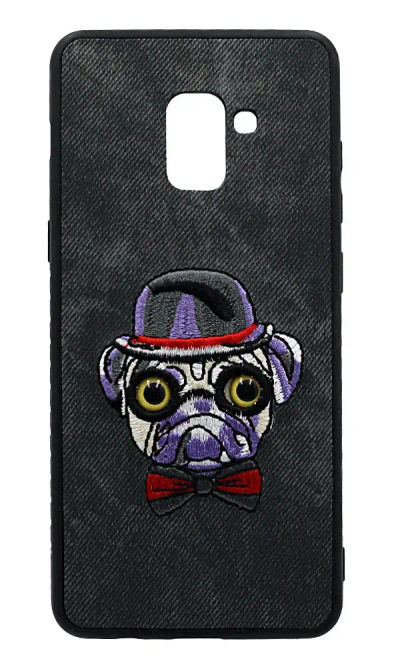 Case-pad Animal Eyes for Samsung A8 + 2018 SM-A730F Textile Pug Grey