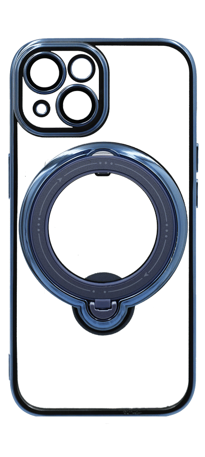 Golden Ring Stand Silicone Case for iPhone 15 Clear/Blue