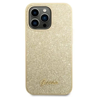 Guess GUHCP14XHGGSHD iPhone 14 Pro Max 6.7" gold hard case Glitter Script