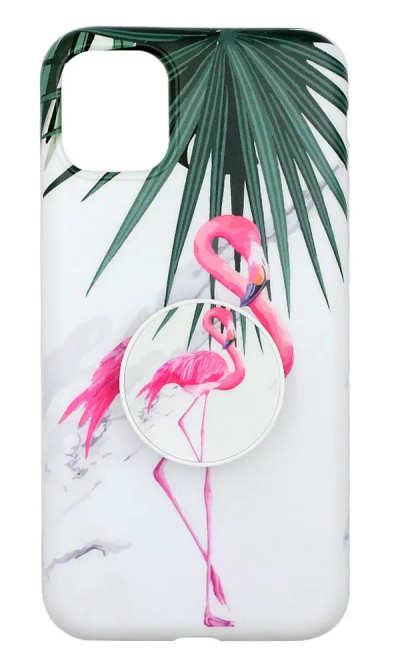 Silicone Case Exotic Flamingo + PopSocket for iPhone White 11