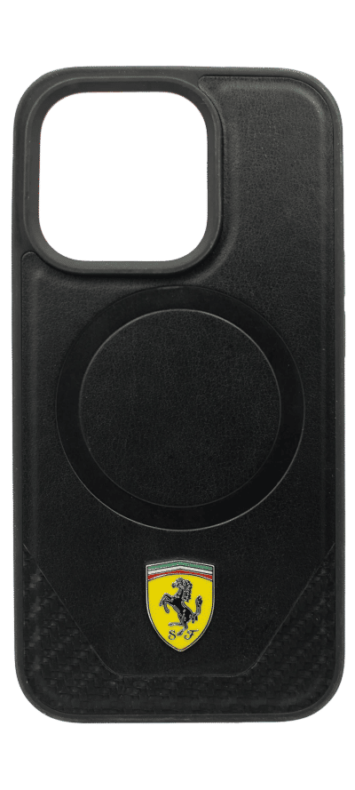 Ferrari Carbon Metal Logo MagSafe cover for iPhone 15 Pro black FEHMP15LPTEK
