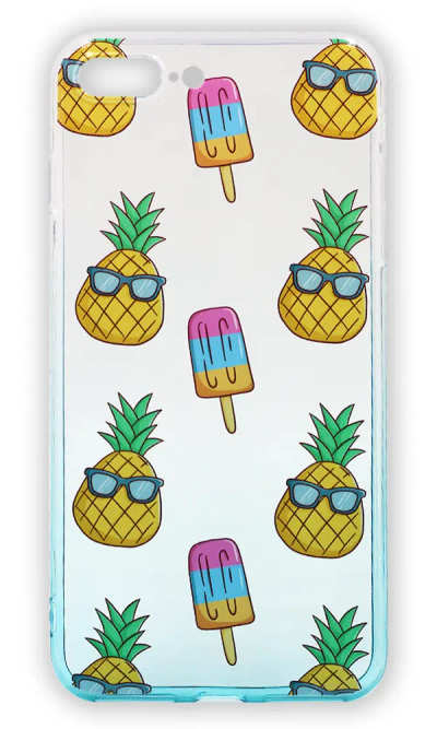 Silicone Print Gradient Pineapple Case for iPhone 8/7 Plus White / Turquoise