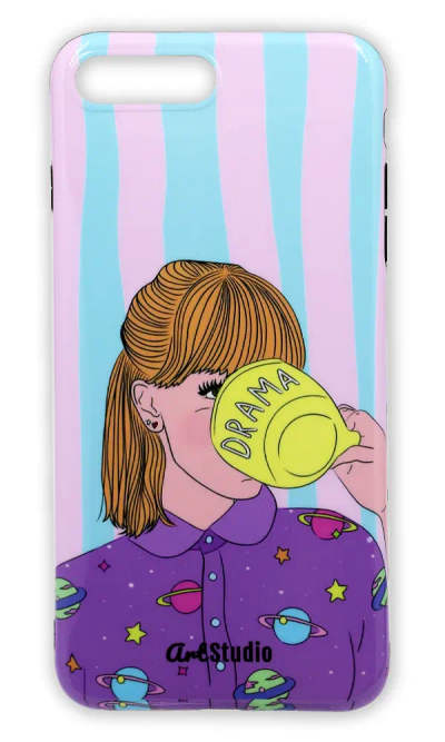 Silicone Sleeve Print Girl Drama Cup for iPhone 8/7 Plus Pink / Blue