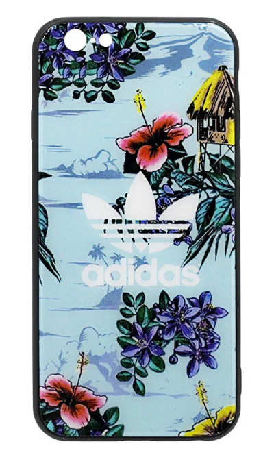 Cover-plate Abibas Flowers Glass + Strap for iPhone 6 Blue