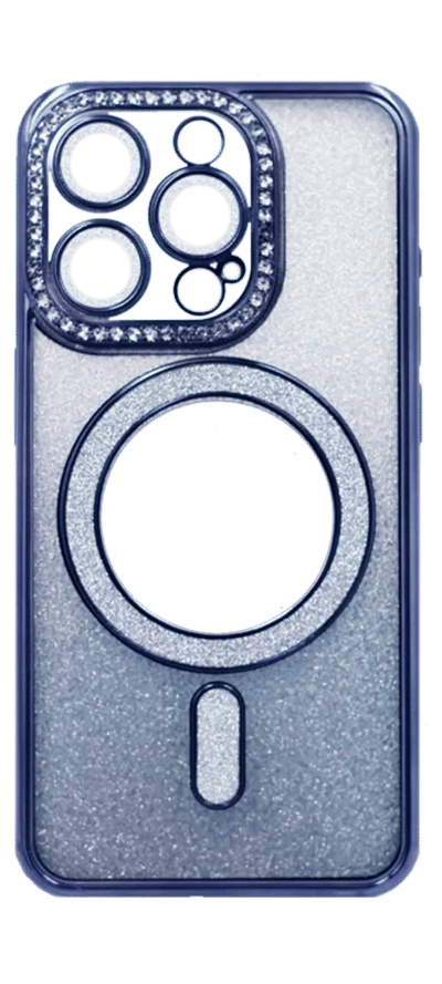 Silicone cover Chrom Border Mirror Magsafe iPhone 15 Pro Blue