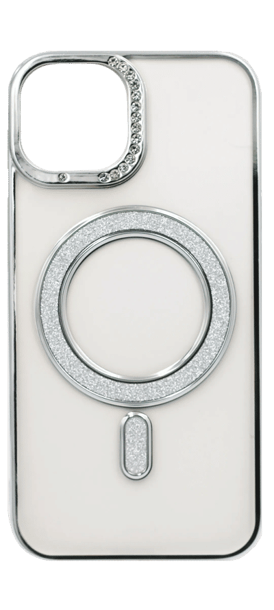 Silicone Electroplating Diamond Cam Magsafe case for iPhone 16 Pro Max Silver