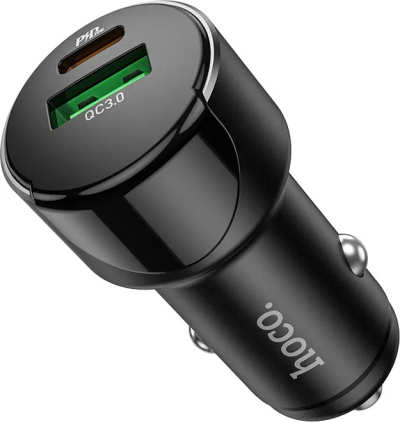 Автомобільний Зарядний Пристрій 1USB+1Type-C Hoco Z42 Light road QC3.0 20W Black
