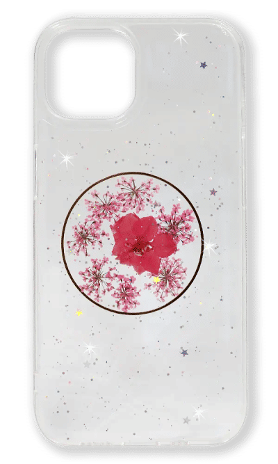 3D Real Flowers Circle overlay case for iPhone 14 / 13 Transparent