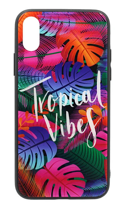 Чохол-накладка Glass Tropical для iPhone X / XS Pink