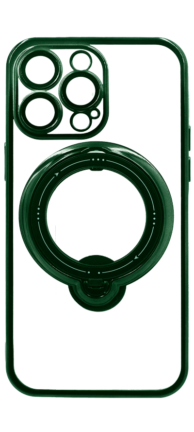 Golden Ring Stand Silicone Case for iPhone 14 Pro Max Clear/Green