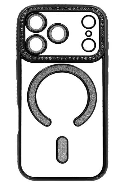 Silicone case Chrom Border Shine Magsafe iPhone 17 Pro Max Black