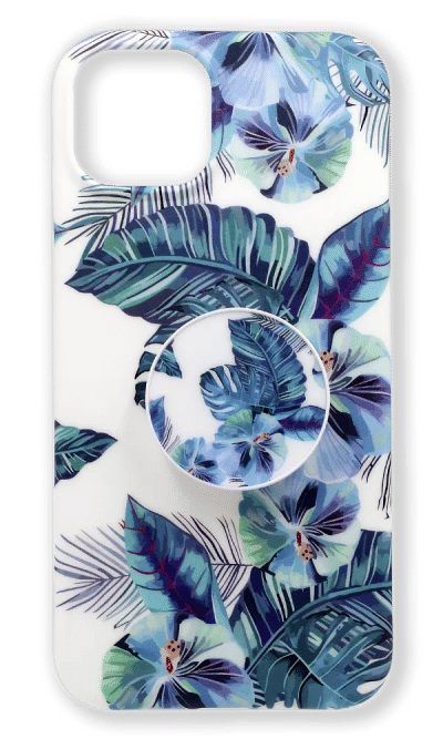 Silicone case Cold Flowers + PopSocket for iPhone 14 / 13 Blue