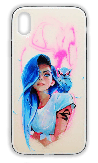 Print + Border Silicon overlay case for iPhone XR Girl Owl