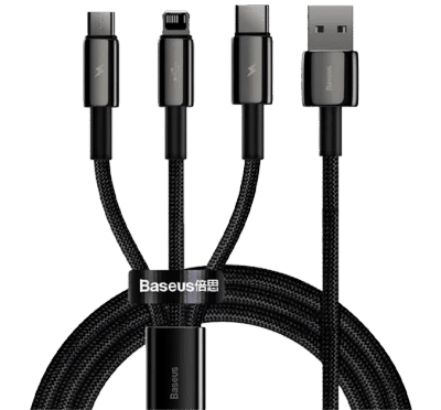 Cable 3-in-1 1,5m Baseus Tungsten Gold Micro + Lightning + Type-C Black (CAMLTWJ-01)