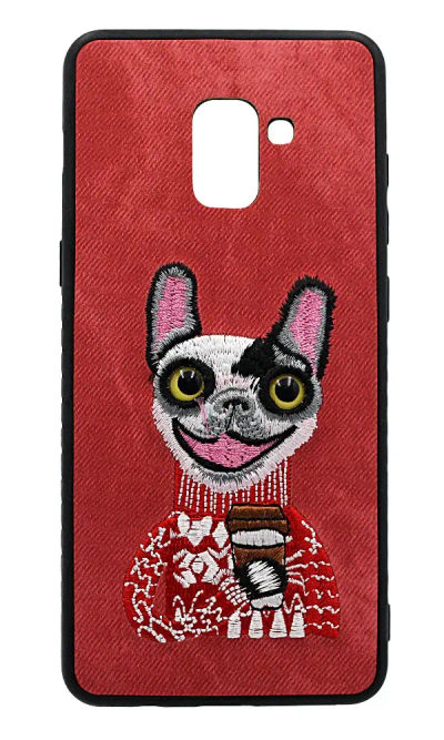 Case-pad Animal Eyes for Samsung A8 + 2018 SM-A730F Textile Funny Dog Pink