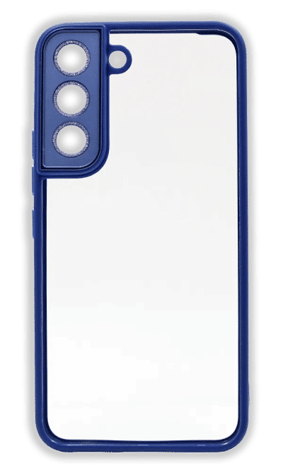 Gloss Metal Buttons Blink overlay case for Samsung S21 FE SM-G990F Clear/Dark Blue