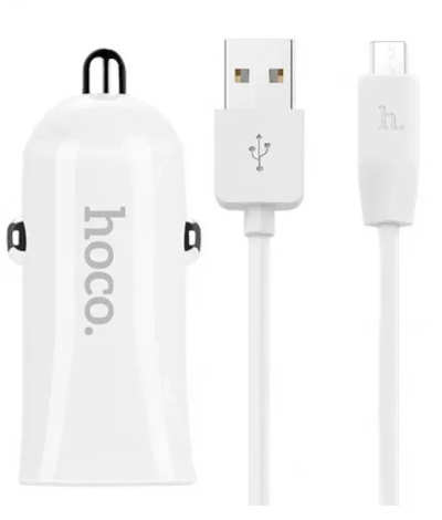 Car charger 2USB Hoco Z12 2.4A White + microUSB cable
