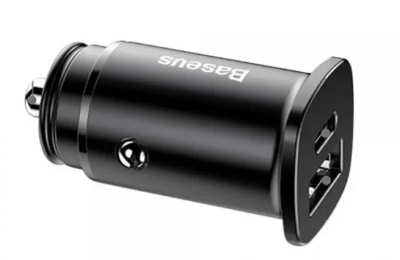 Автомобільний Зарядний Пристрій 1USB+1Type-C Baseus Square QC (CCALL-AS01) Black