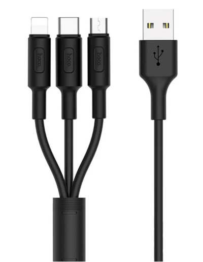 Cable 3-in-1 1m Hoco X25 Cable Micro + Lightning + Type-C Black