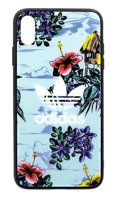 Cover-plate Abibas Flowers Glass + Strap for iPhone XS Max Blue