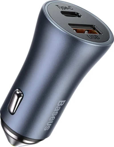 Car Charger 1USB+1Type-C Baseus Golden Contactor Max 60W Dark Gray
