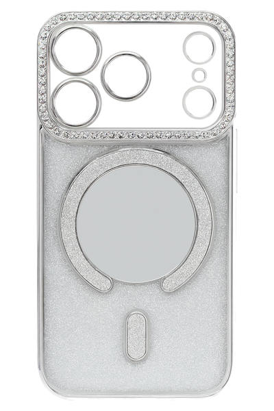 Silicone case Chrom Border Mirror Magsafe iPhone 17 Pro Silver