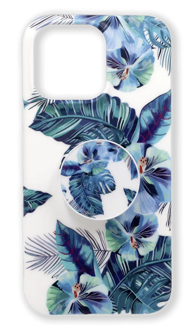 Silicone case Cold Flowers + PopSocket for iPhone 13 Pro Max Blue