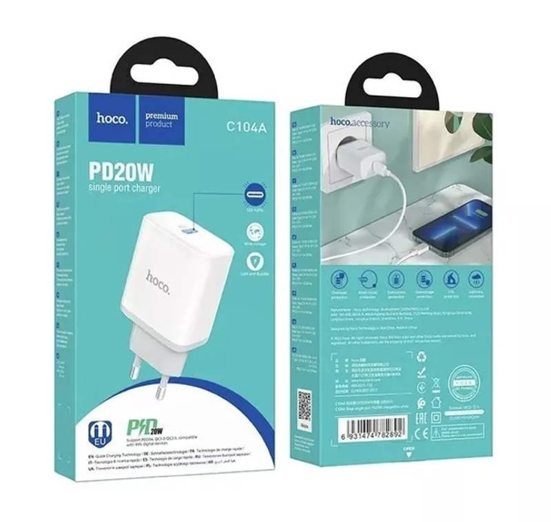 Network Charger 1Type-C Hoco C104A PD 20W White