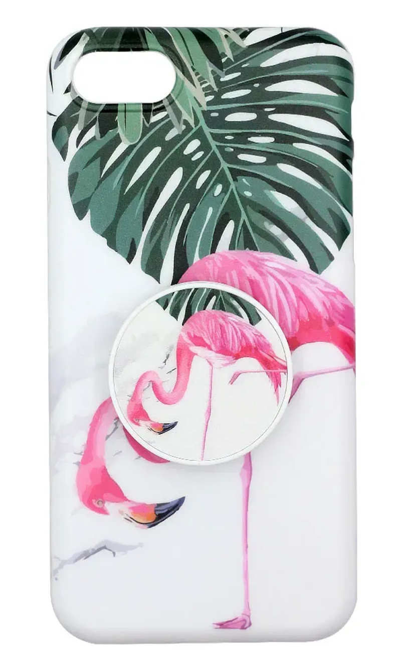 Чохол силіконовий Exotic Flamingo + PopSocket для iPhone SE2 / 8 / 7 White