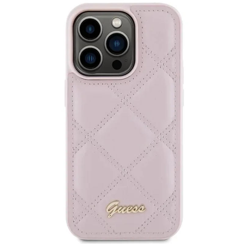 Чохол-накладка Guess Quilted Metal Logo для iPhone 15 Pro Max pink GUHCP15XPSQSQSP