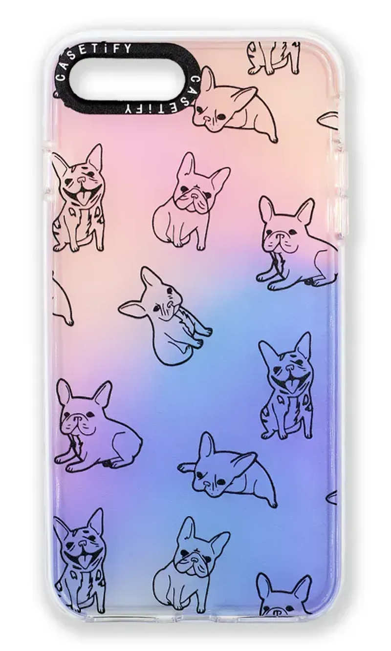 Silicone Cover Print Franch Dog for iPhone 8/7 Plus Holographic